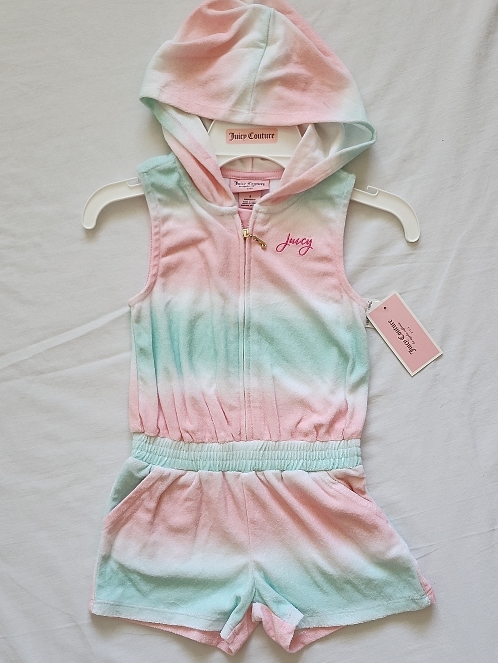NWT Juicy Couture Kids Girl Tie Dye Velour Hooded Romper Size 5